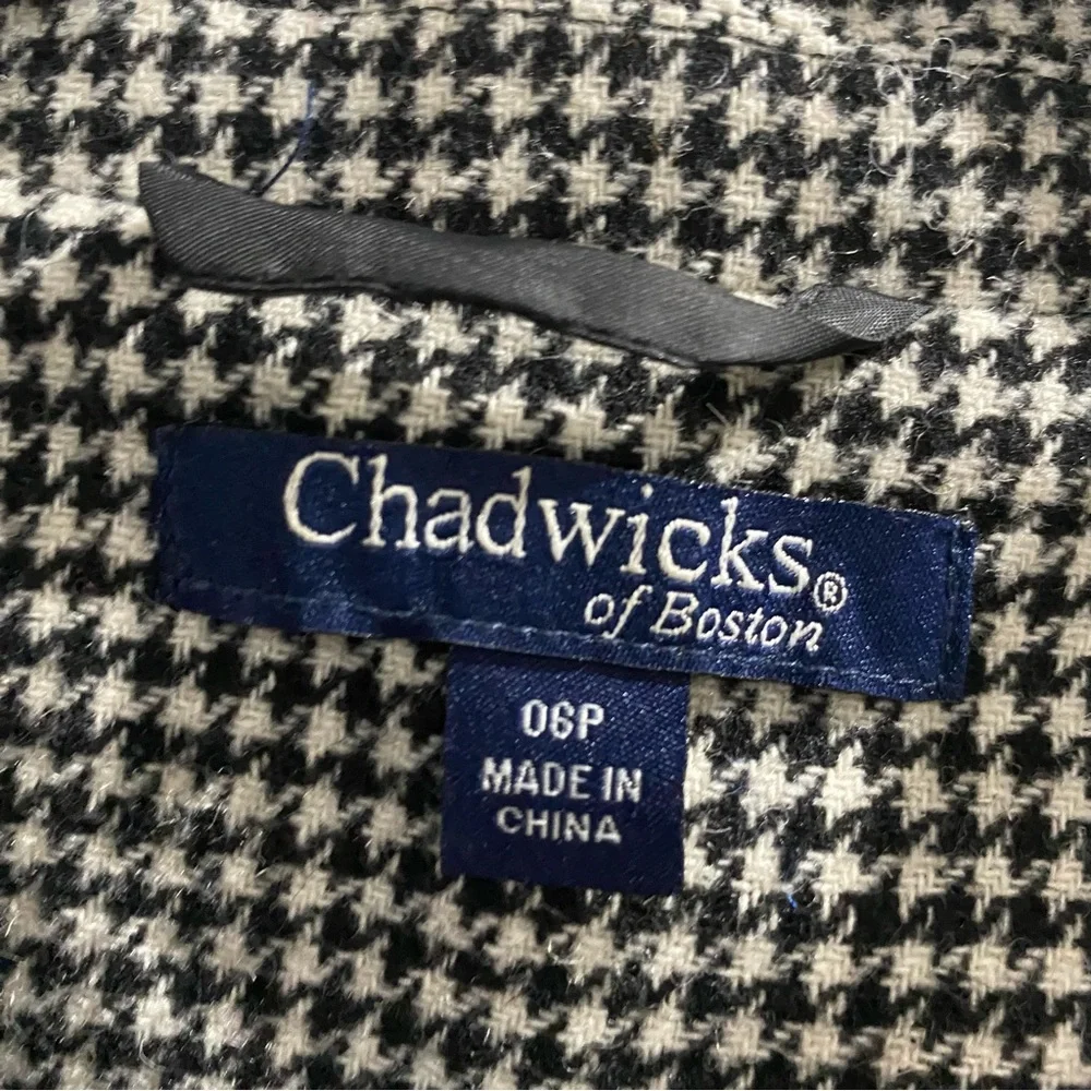 Vintage Chadwicks of Boston Wool Blend Houndstooth Blazer Black White 6 Petite - Picture 7 of 9